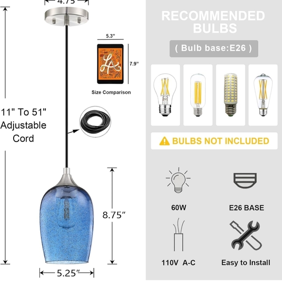 2 Pair Of Blue Glass Pendant Lights (38) - Picture 5 of 8